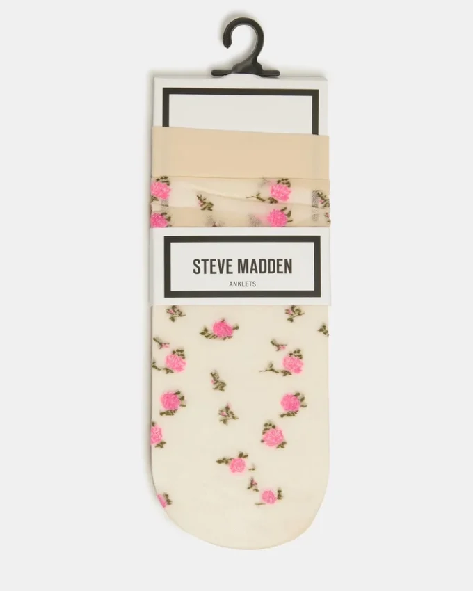 2 Flower Pack Sheer Anklet Socks Vanilla