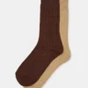 2 Pack Cable Texture Boot Socks Brown 2 Pack Cable Texture Boot Socks Brown