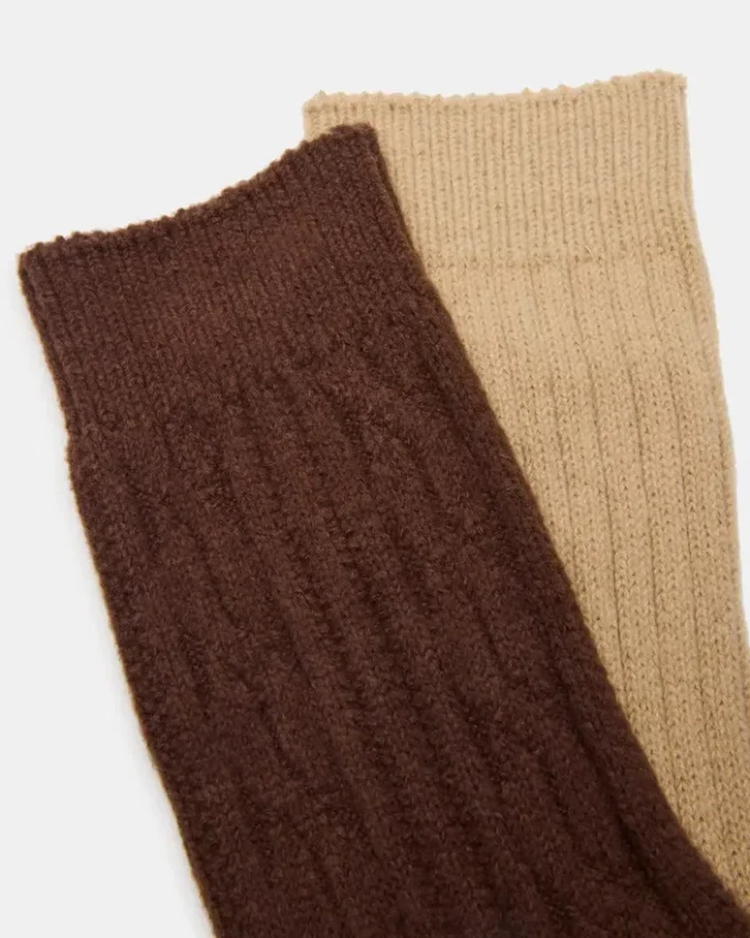 2 Pack Cable Texture Boot Socks Brown 2 Pack Cable Texture Boot Socks Brown