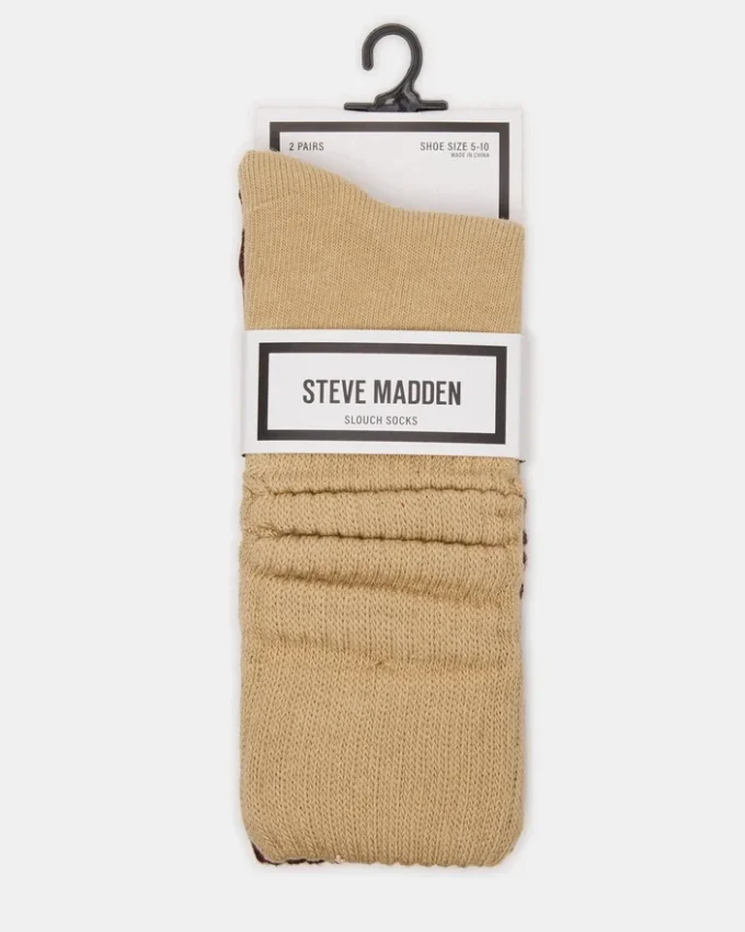 2 Pack Rib Slouch Socks Tan Multi