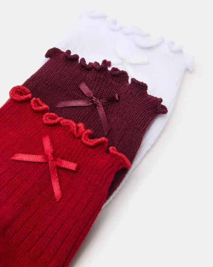 3 Pack Melody Lettuce Edge Bow Socks Red Multi 3 Pack Melody Lettuce Edge Bow Socks Red Multi