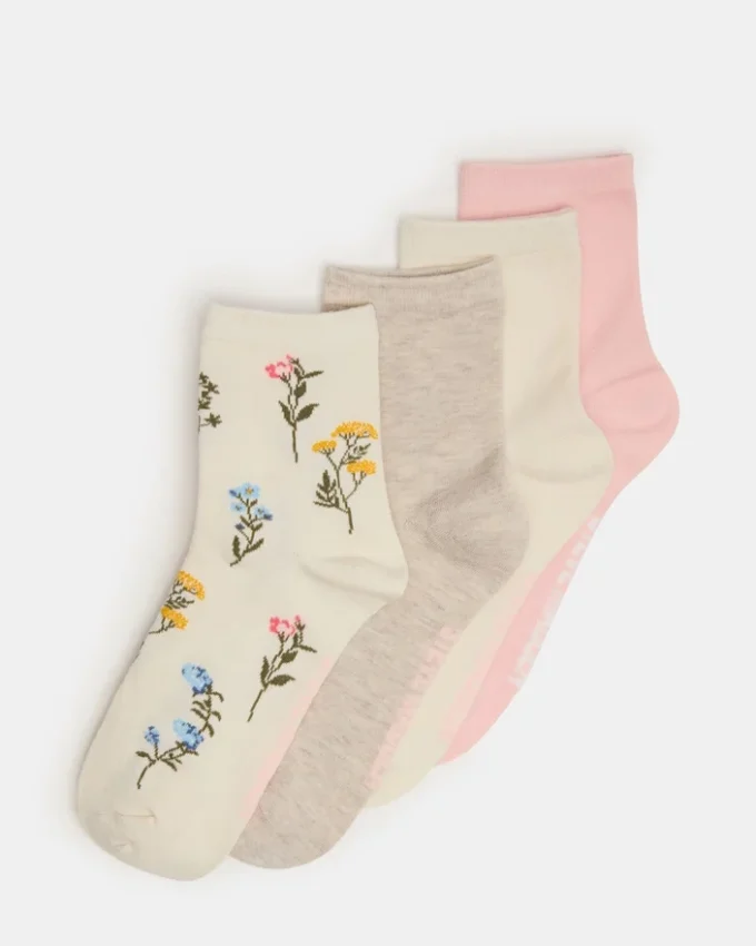 4 Bloom Pack Flower Socks Ivory Multi 4 Bloom Pack Flower Socks Ivory Multi