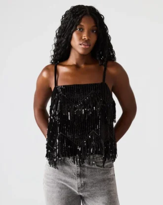 Blakelyn Sequin Top Black