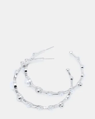 Pearl Hoop Earrings Silver