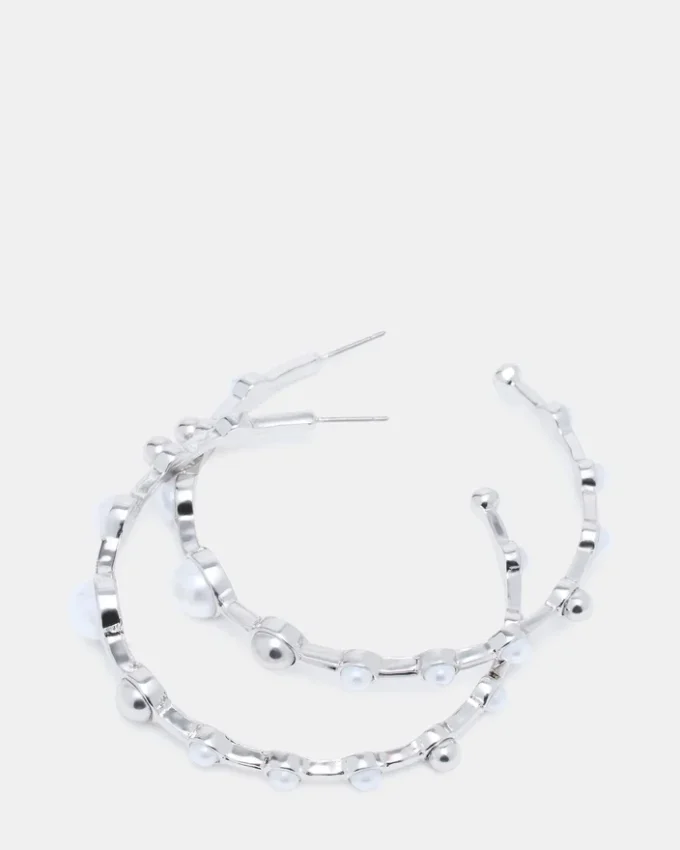 Pearl Hoop Earrings Silver Pearl Hoop Earrings Silver