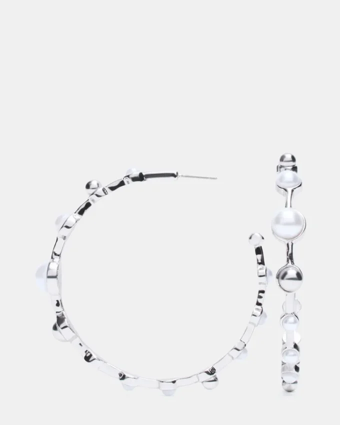 Pearl Hoop Earrings Silver Pearl Hoop Earrings Silver