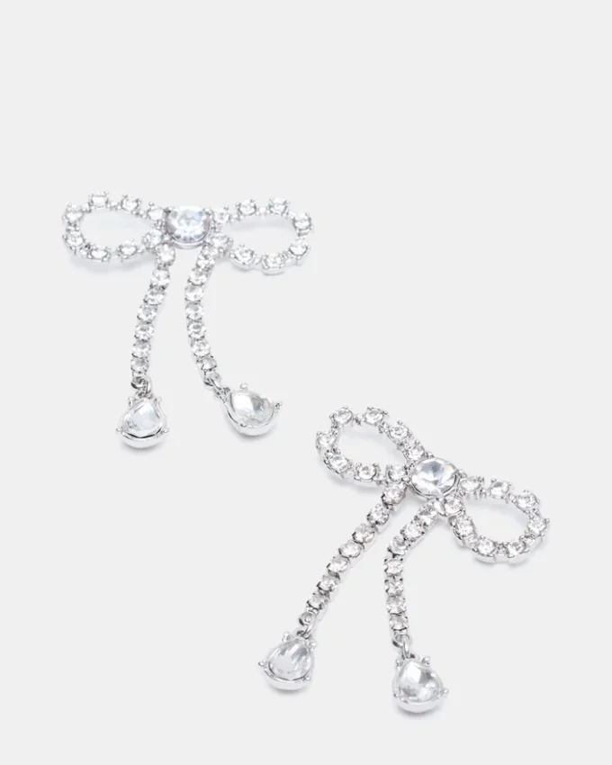 Rhinestone Bow Earrings Silver Rhinestone Bow Earrings Silver