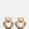 Ribbed Double Heart Earrings Gold Ribbed Double Heart Earrings Gold