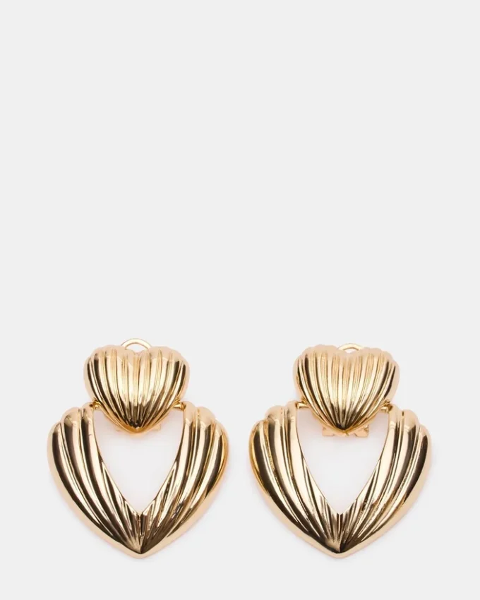 Ribbed Double Heart Earrings Gold Ribbed Double Heart Earrings Gold