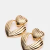 Ribbed Double Heart Earrings Gold Ribbed Double Heart Earrings Gold