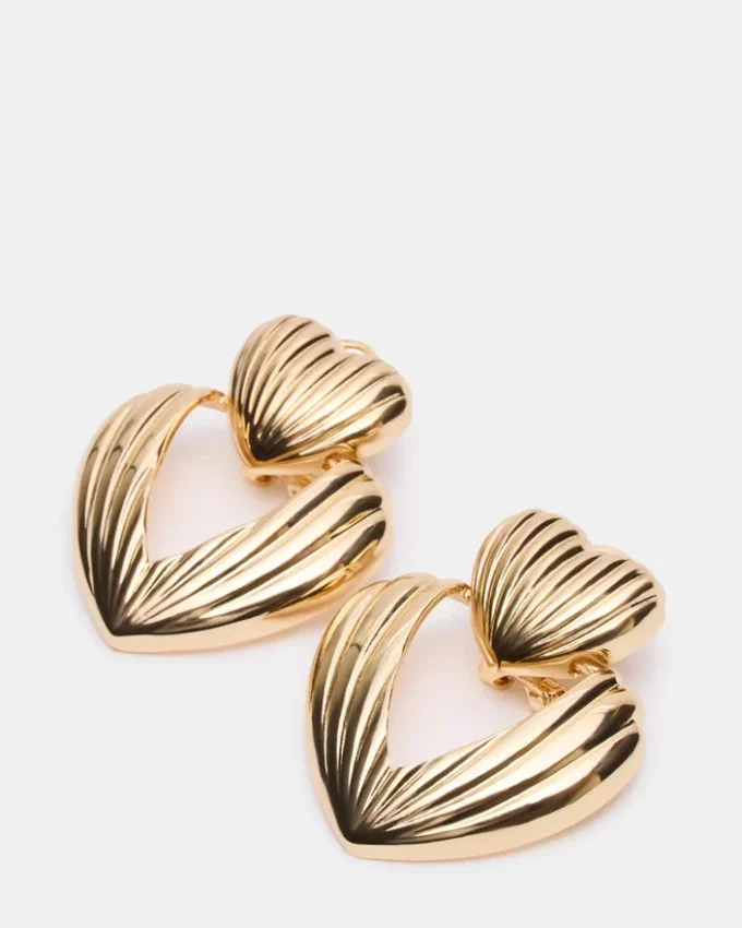 Ribbed Double Heart Earrings Gold Ribbed Double Heart Earrings Gold