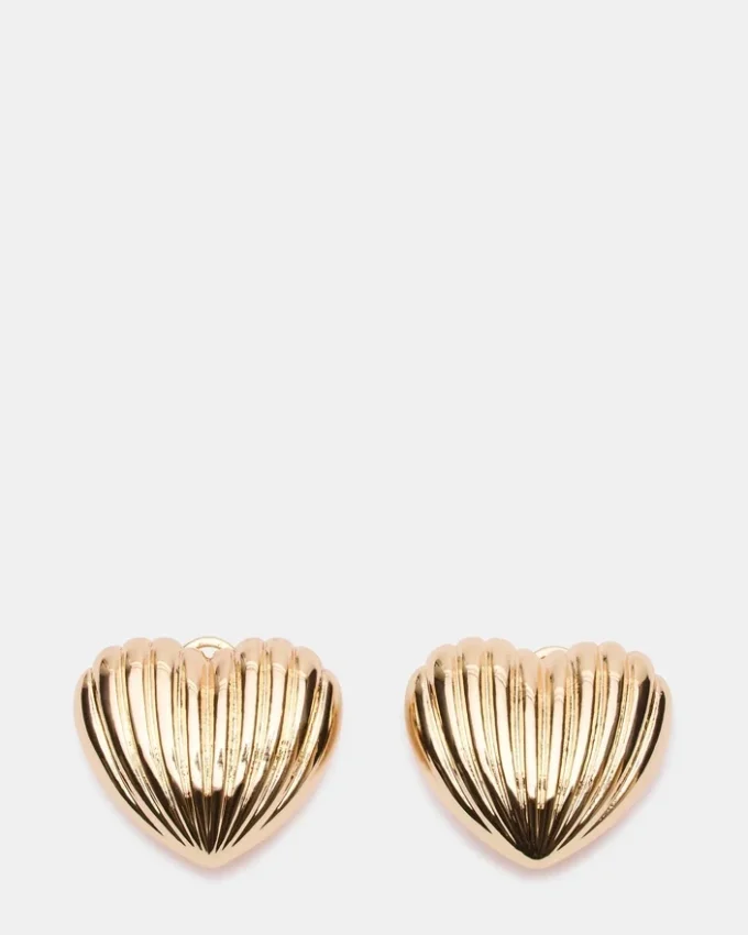 Ribbed Heart Earrings Gold Ribbed Heart Earrings Gold
