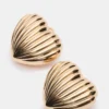 Ribbed Heart Earrings Gold Ribbed Heart Earrings Gold