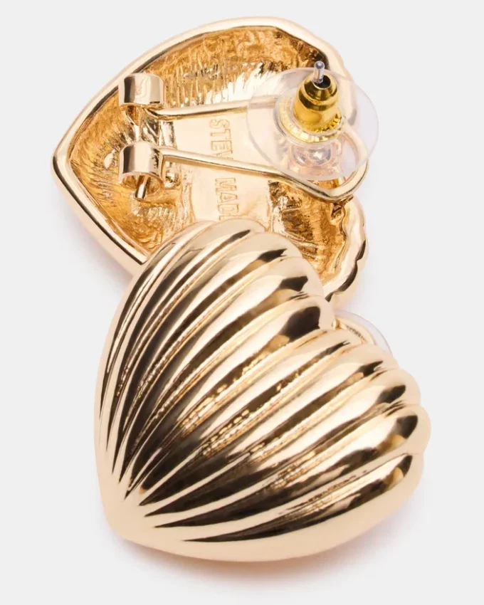 Ribbed Heart Earrings Gold Ribbed Heart Earrings Gold