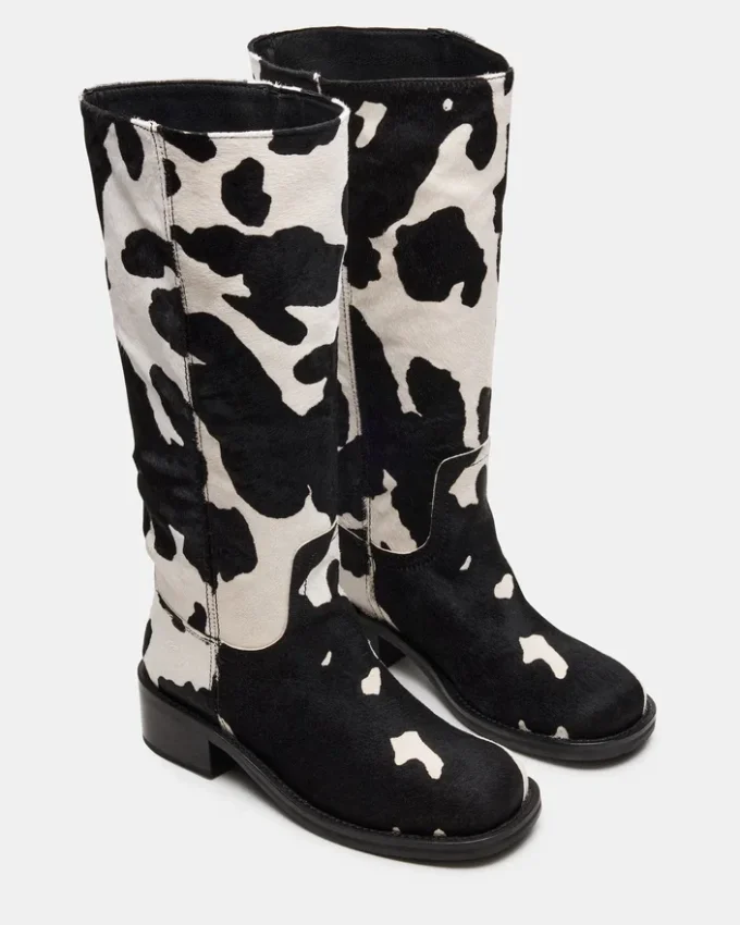 Riggs Black Cow Print Wide Calf Riggs Black Cow Print Wide Calf